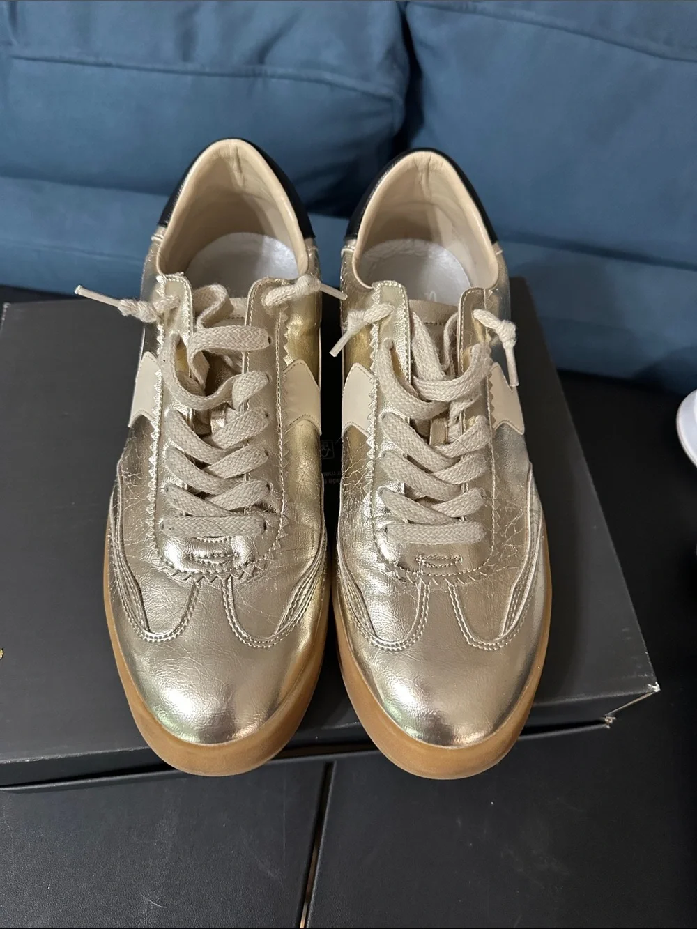 Mi.iM Destiny Women's Metallic Gold Leather Sneakers with Gum Sole